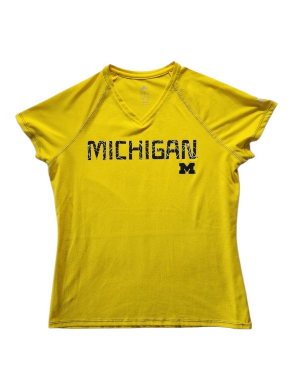 ADIDAS Michigan Wolverines Climalite V Neck College Tee Yellow Large Athleisure